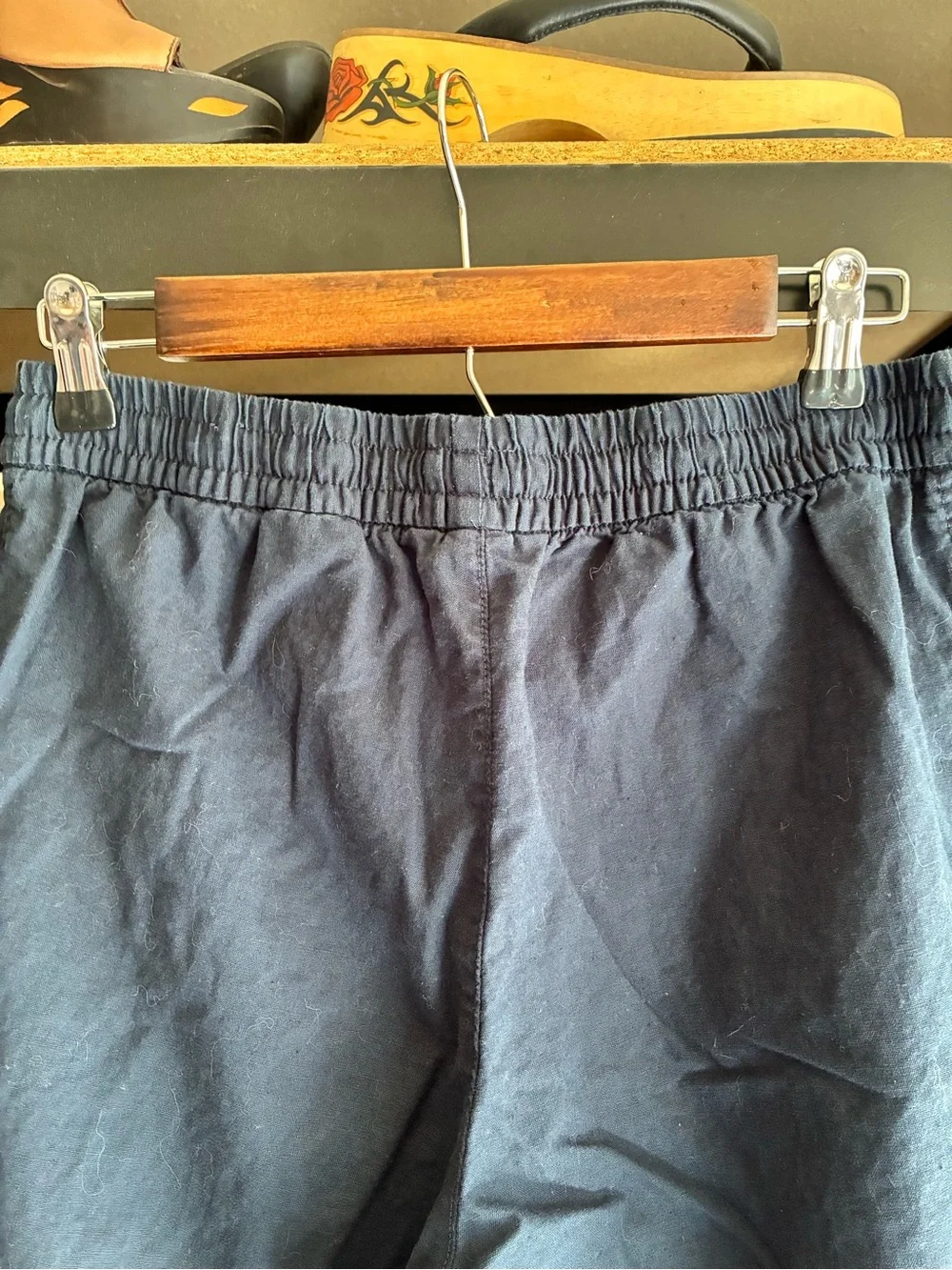 H&M Navy Straight-Leg Linen Blend Drawstring Pants